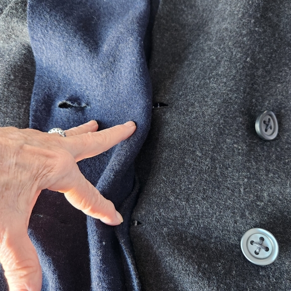 Anthropologie HWR Wool Blend Grey & Navy Classic Double Breasted Pea Coat Med - Picture 5 of 11